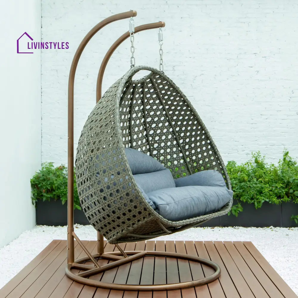 Marco Double Seater Hanging Swing With Stand For Balcony Garden Swing (Dark Grey) - Charcoal Blue - Swings
