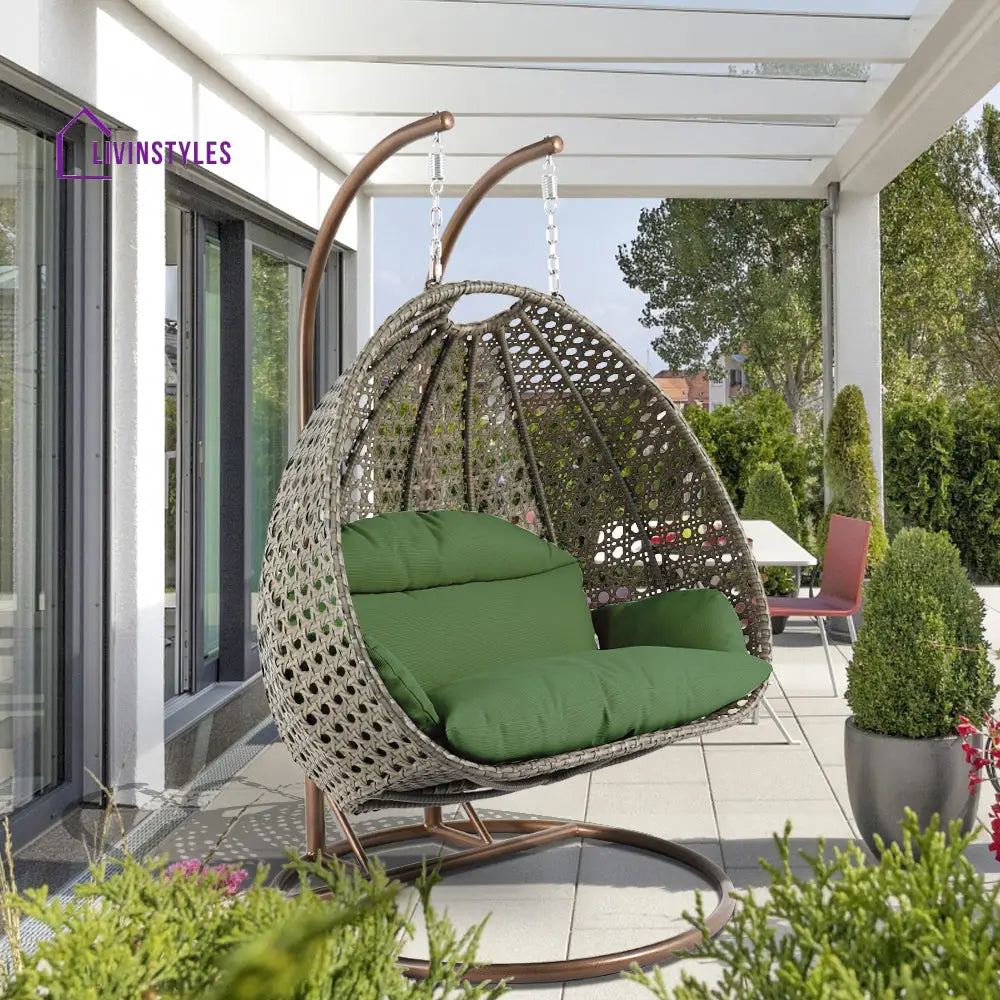 Marco Double Seater Hanging Swing With Stand For Balcony Garden Swing (Dark Grey) - Dark Green - Swings