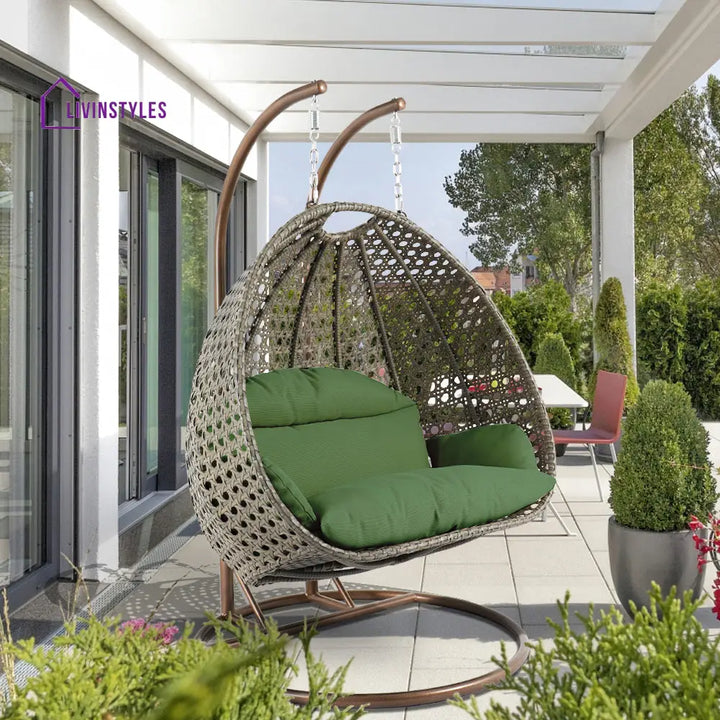 Marco Double Seater Hanging Swing With Stand For Balcony Garden Swing (Dark Grey) - Dark Green - Swings