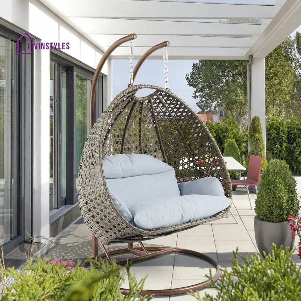 Marco Double Seater Hanging Swing With Stand For Balcony Garden Swing (Dark Grey) - Light Grey - Swings