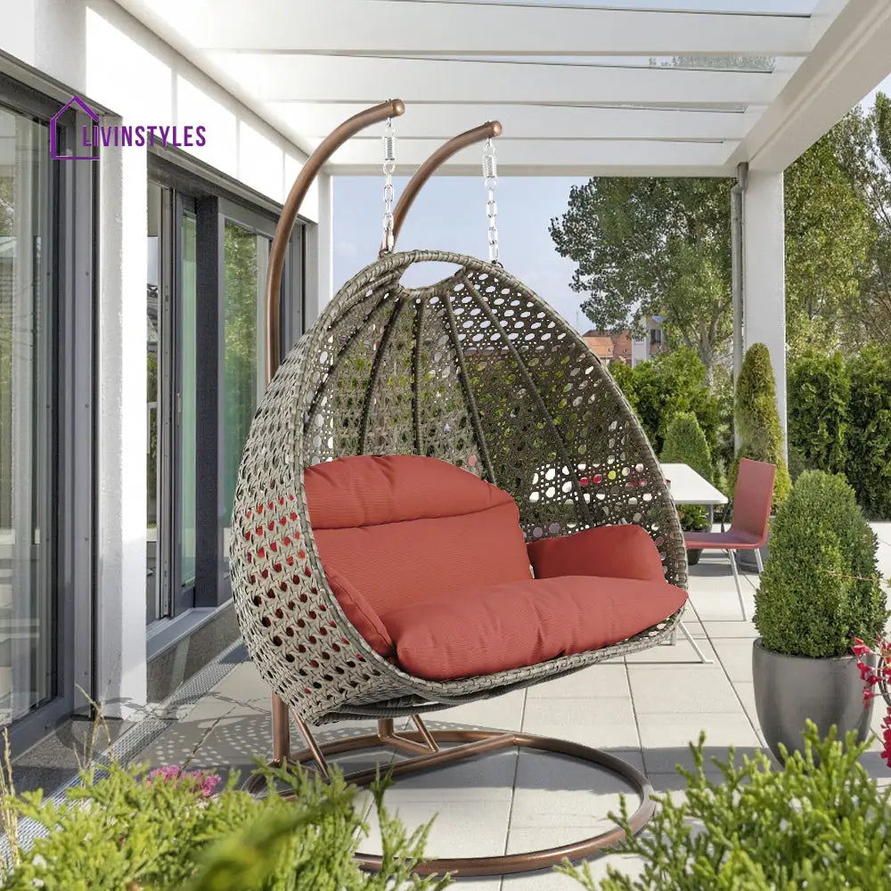 Marco Double Seater Hanging Swing With Stand For Balcony Garden Swing (Dark Grey) - Dark Orange - Swings
