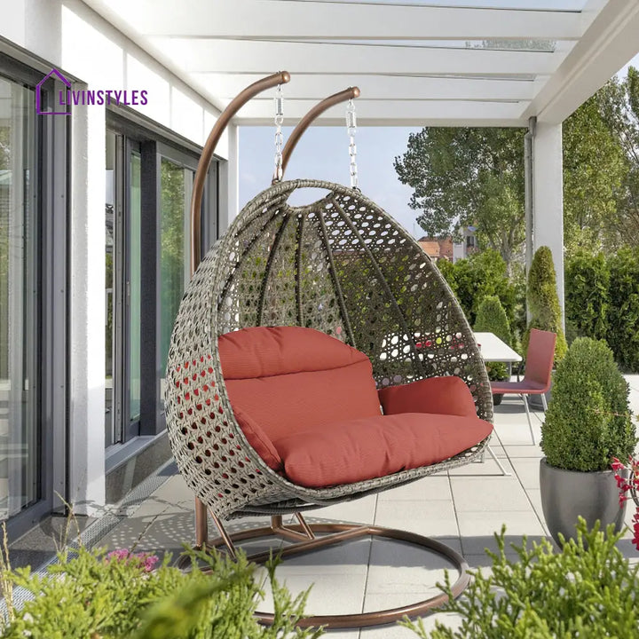 Marco Double Seater Hanging Swing With Stand For Balcony Garden Swing (Dark Grey) - Dark Orange - Swings