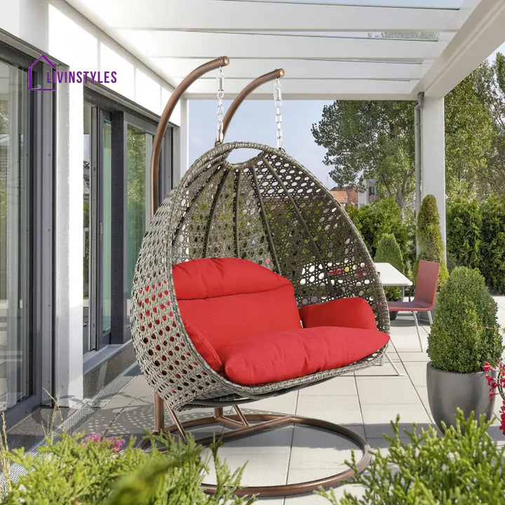 Marco Double Seater Hanging Swing With Stand For Balcony Garden Swing (Dark Grey) - Red - Swings