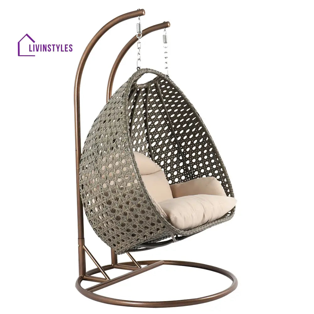 Marco Double Seater Hanging Swing With Stand For Balcony Garden Swing (Dark Grey) - Swings