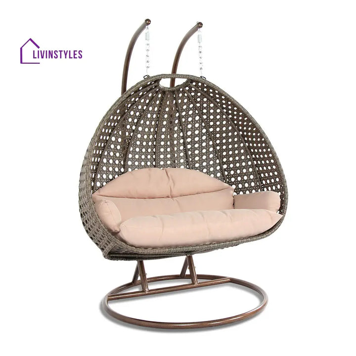 Marco Double Seater Hanging Swing With Stand For Balcony Garden Swing (Dark Grey) - Swings
