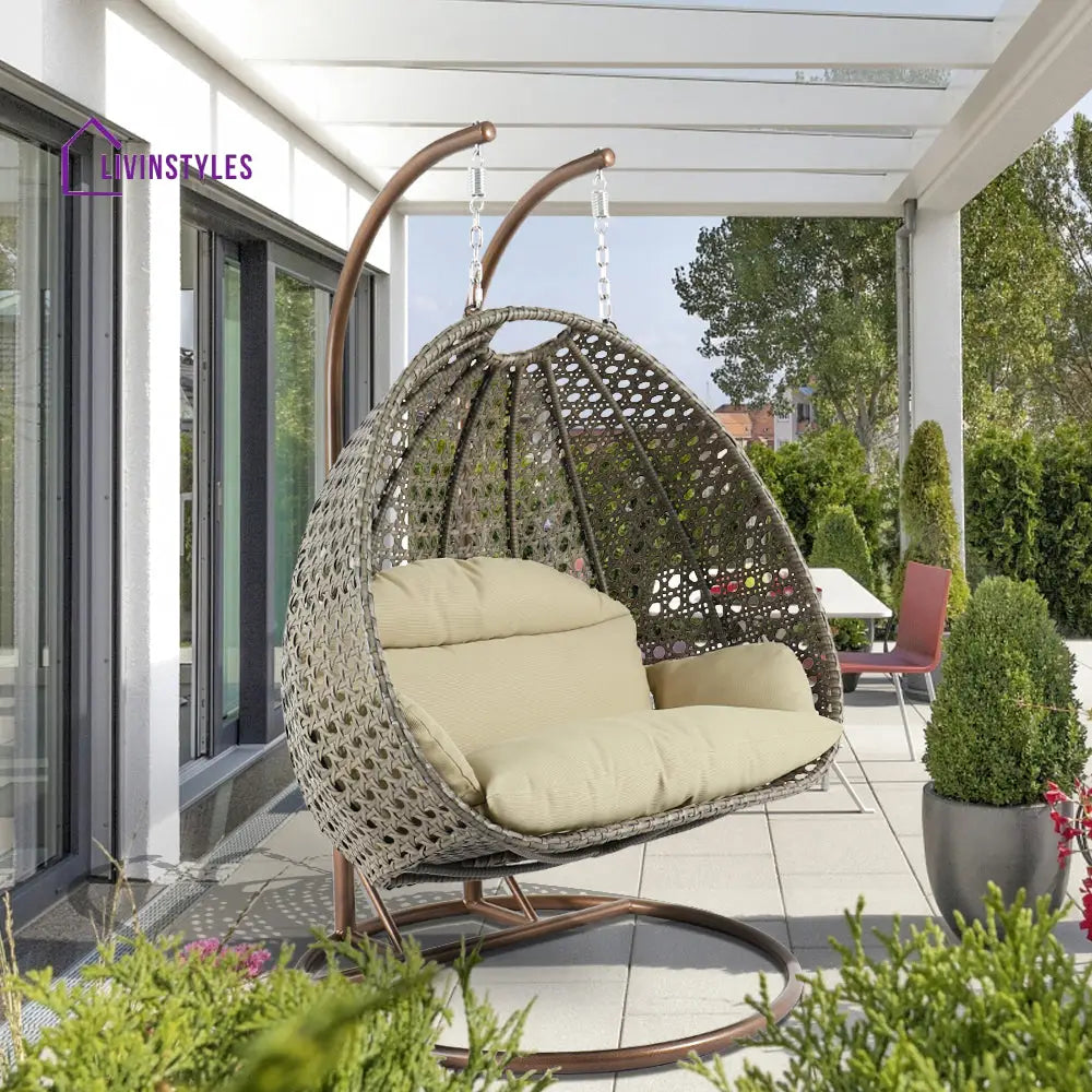 Marco Double Seater Hanging Swing With Stand For Balcony Garden Swing (Dark Grey) - Taupe - Swings