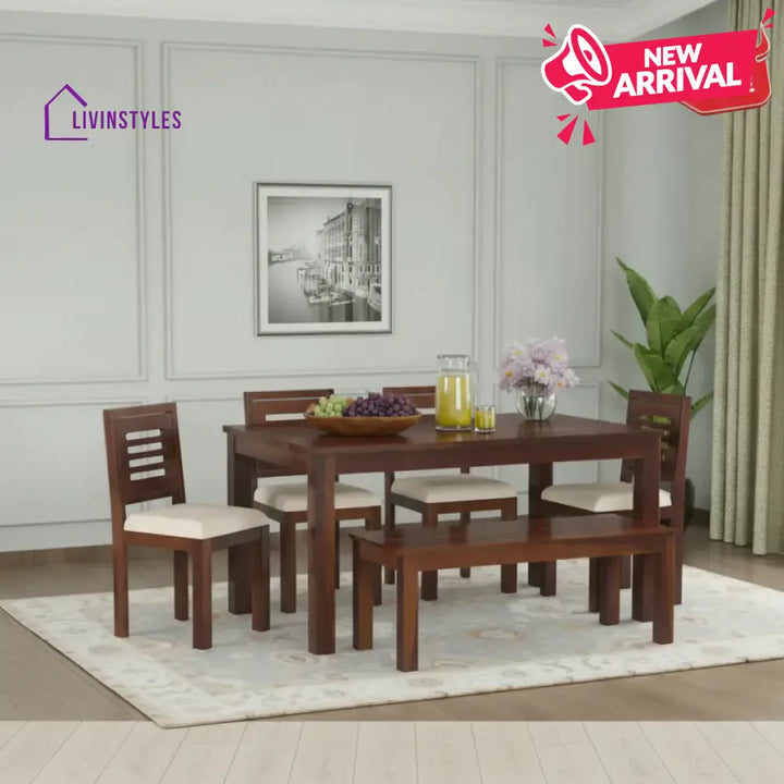 Daria 6 Seater Dining Set with Cushion Top Chairs and Bench
