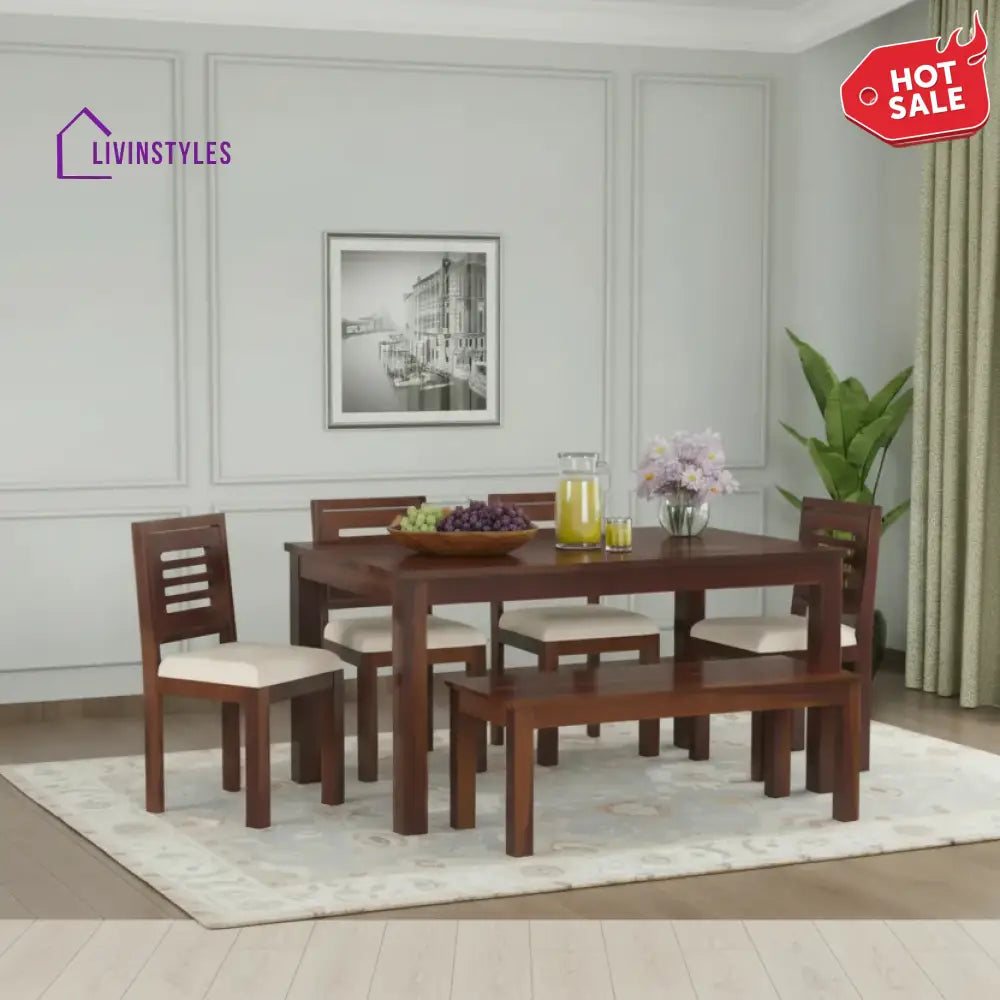 Daria 6 Seater Dining Set with Cushion Top Chairs and Bench