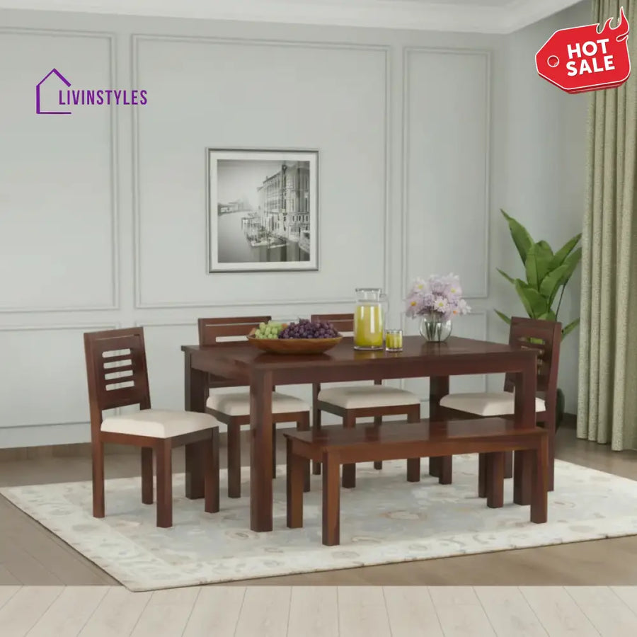 Daria 6 Seater Dining Set with Cushion Top Chairs and Bench