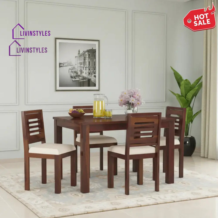 Daria Sheesham Wood 4 Seater Dining Sets With Cushion Top Chairs