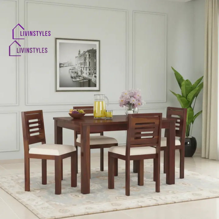 Daria Sheesham Wood 4 Seater Dining Sets With Cushion Top Chairs