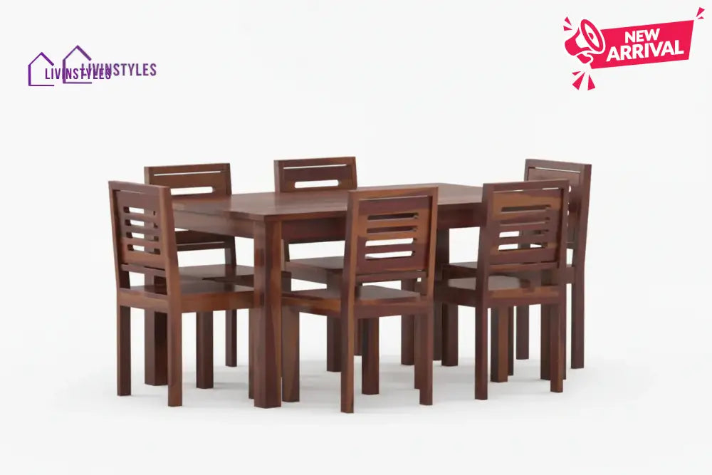 Daria Sheesham wood 6 Seater Dining Set without cushion Top chair