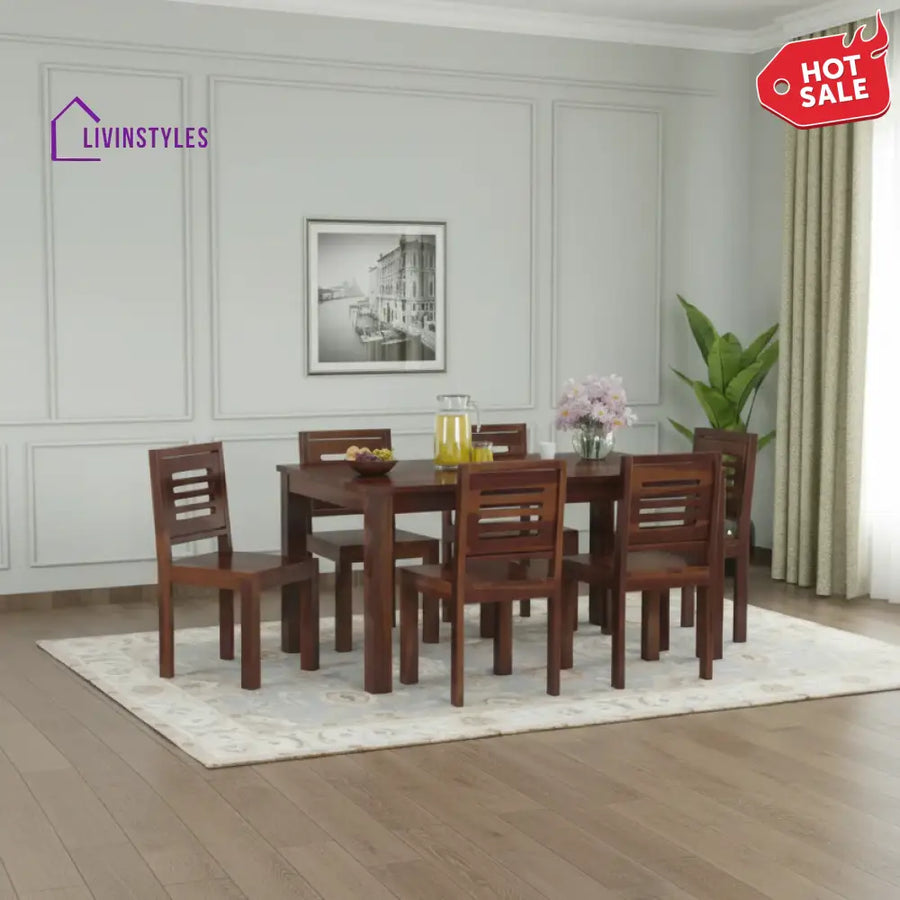 Daria Sheesham wood 6 Seater Dining Set without cushion Top chair