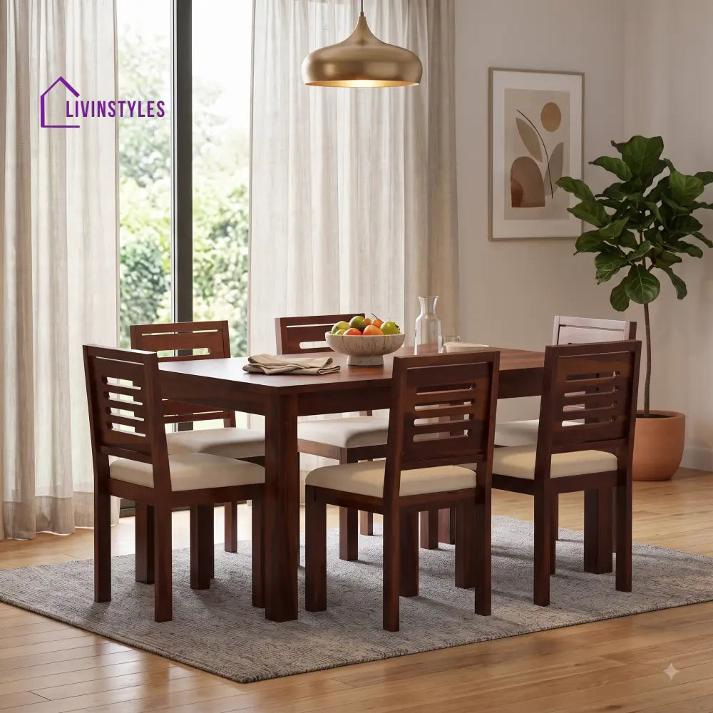 Marcus Sheesham Wood 6 Seater Dining Sets With Cushion Top Chair
