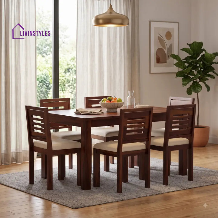 Marcus Sheesham Wood 6 Seater Dining Sets With Cushion Top Chair