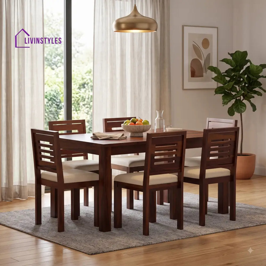 Marcus Sheesham Wood 6 Seater Dining Sets With Cushion Top Chair