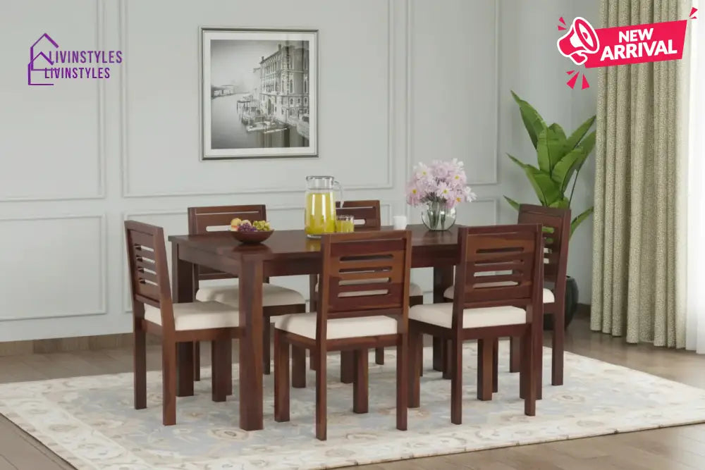 Daria Sheesham Wood 6 Seater Dining Sets With Cushion Top Chair