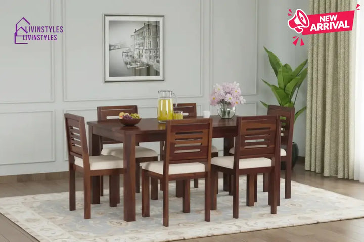 Daria Sheesham Wood 6 Seater Dining Sets With Cushion Top Chair