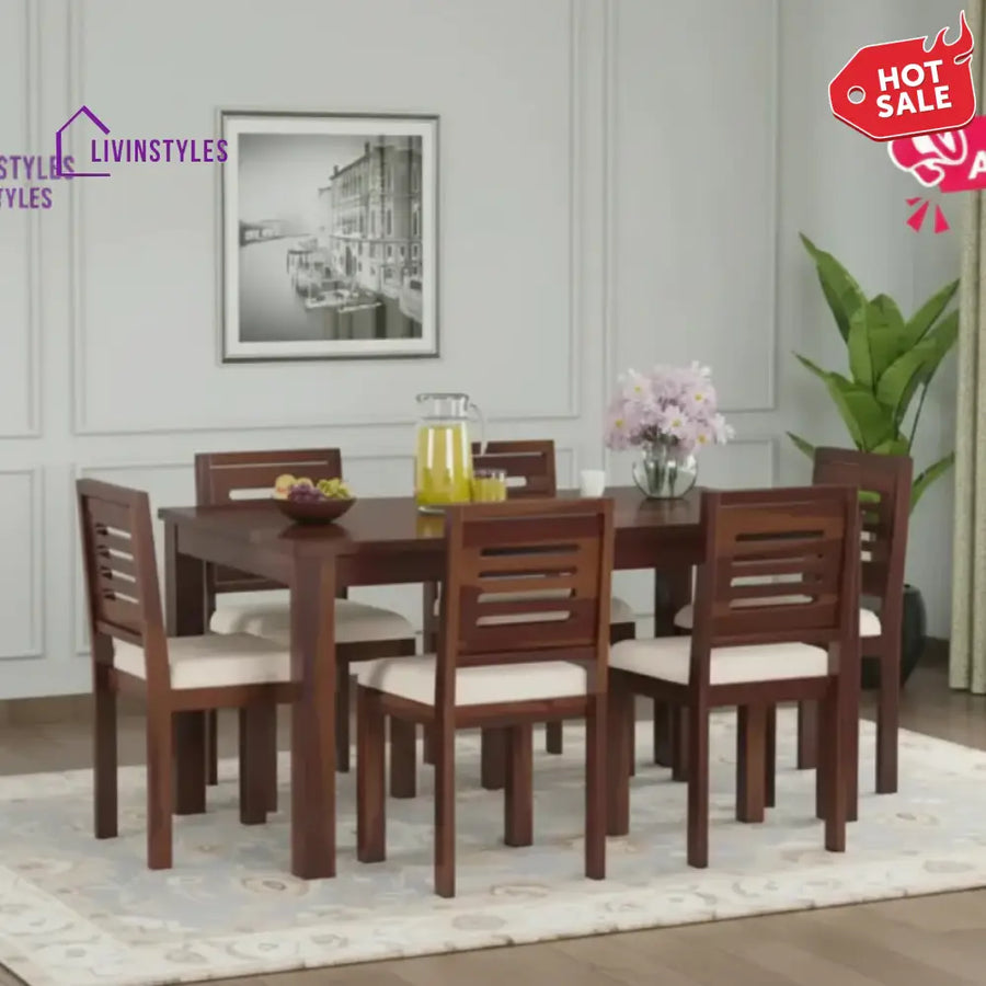 Daria Sheesham Wood 6 Seater Dining Sets With Cushion Top Chair