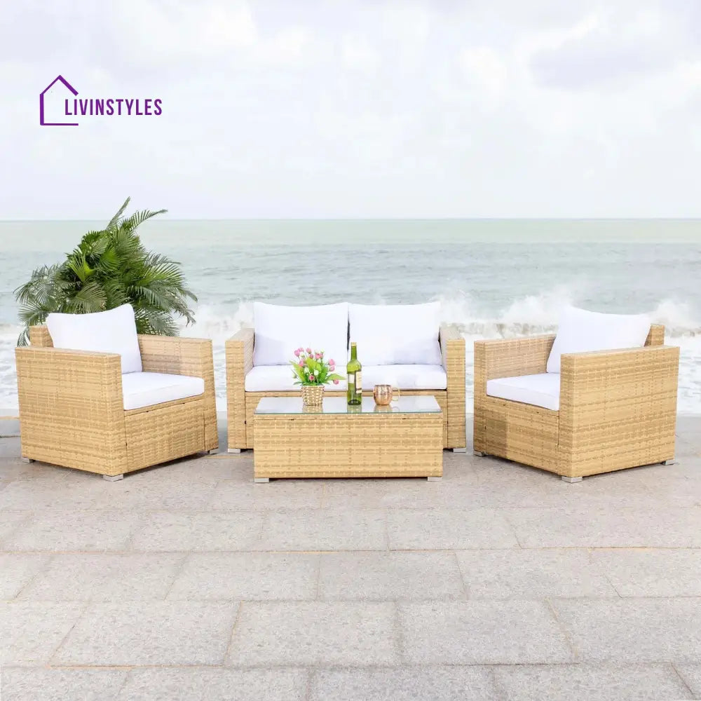 Mardula Outdoor Sofa Set 2 Seater | Single Seater And 1 Center Table (White) Tan Sets