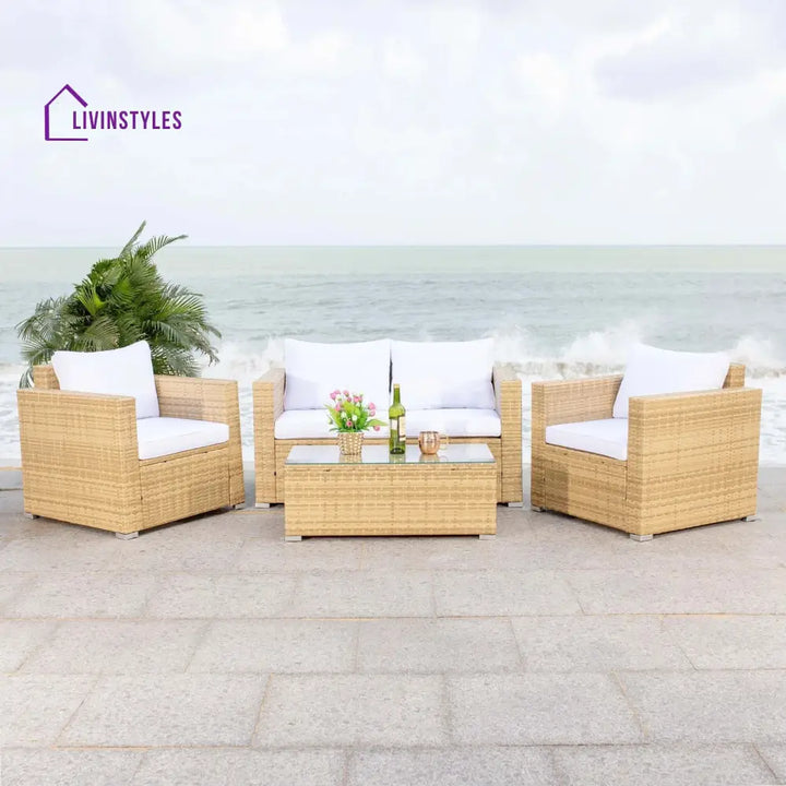 Mardula Outdoor Sofa Set 2 Seater | Single Seater And 1 Center Table (White) Tan Sets