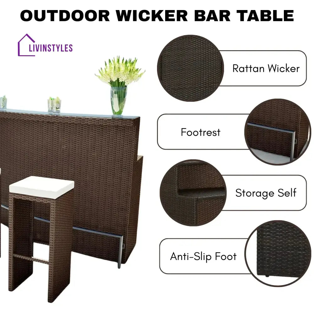 Maren 3-Seater Outdoor Rattan Wicker Bar Set - Bar Set