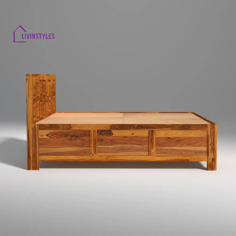 Margarita Sheesham Wood Bed in Light Honey Finish With Box Storage