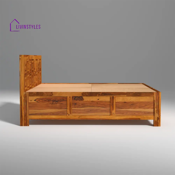 Margarita Sheesham Wood Bed in Light Honey Finish With Box Storage