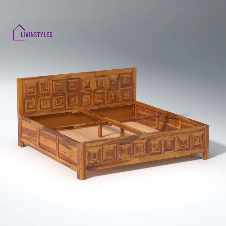 Margarita Sheesham Wood Bed in Light Honey Finish With Box Storage