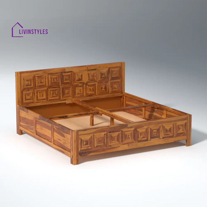 Margarita Sheesham Wood Bed in Light Honey Finish With Box Storage