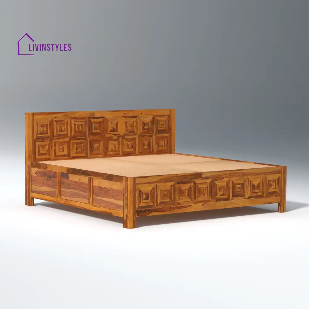 Margarita Sheesham Wood Bed in Light Honey Finish With Box Storage
