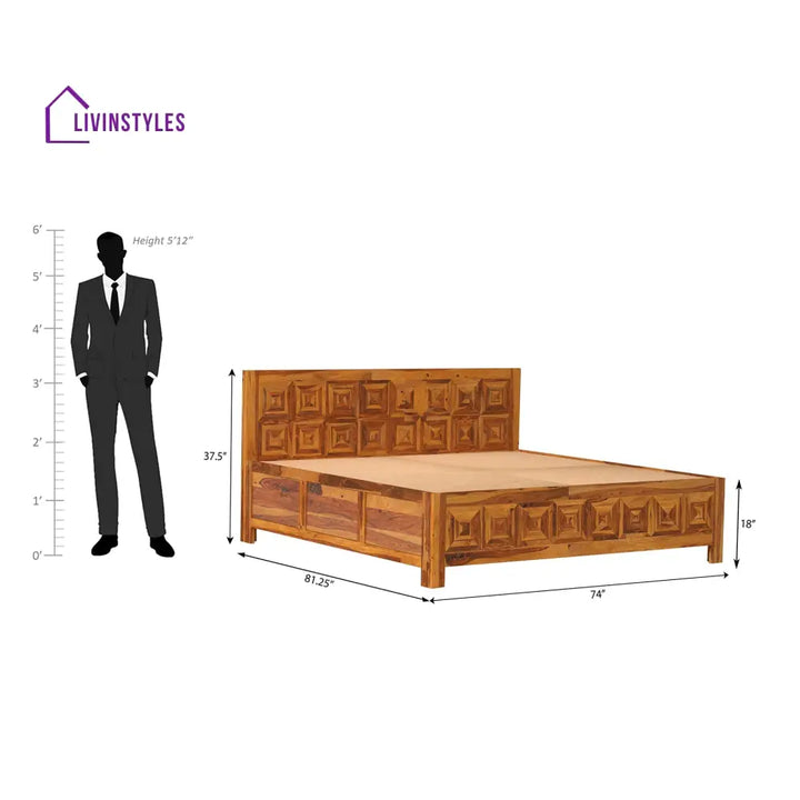Margarita Sheesham Wood Bed in Light Honey Finish With Box Storage