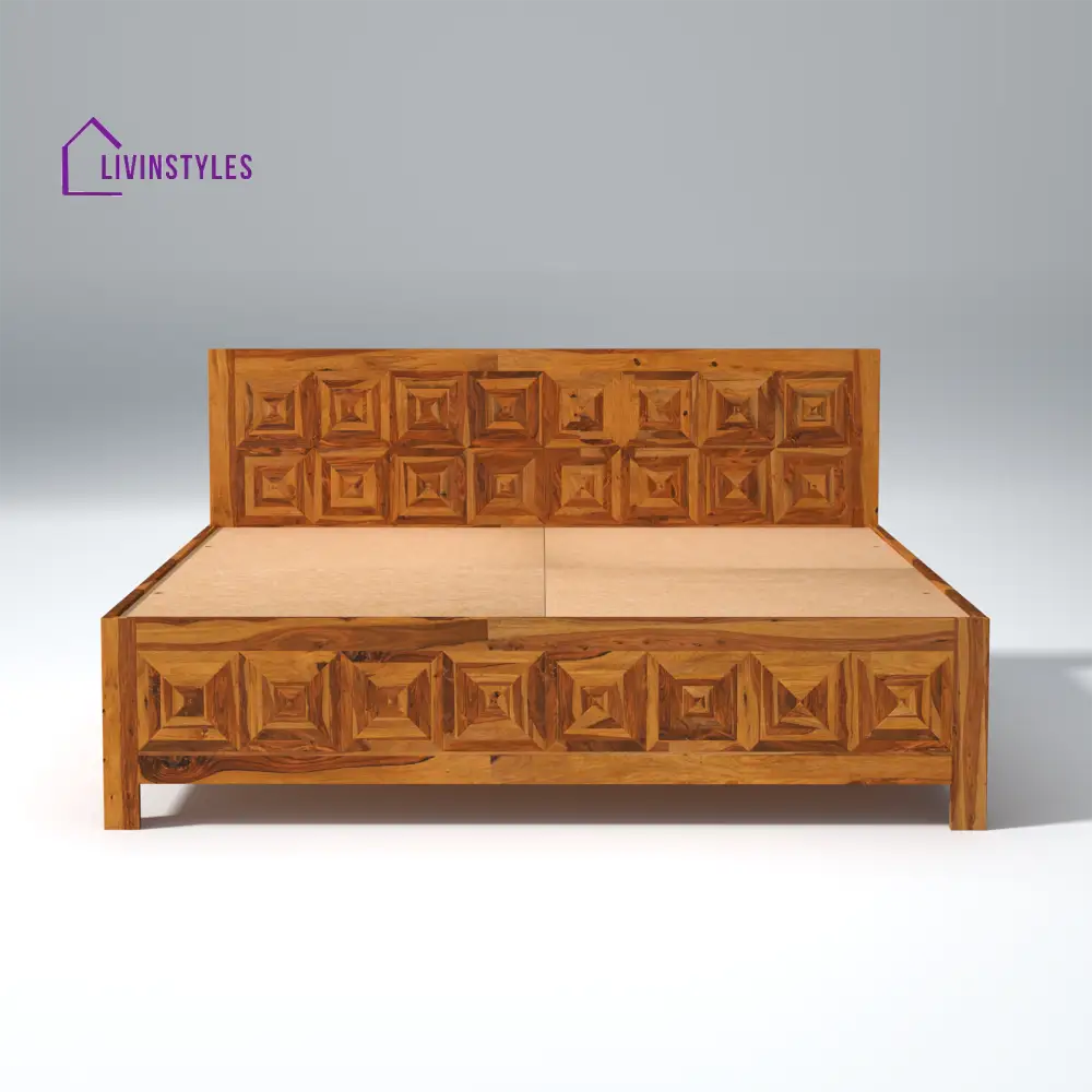 Margarita Sheesham Wood Bed in Light Honey Finish With Box Storage