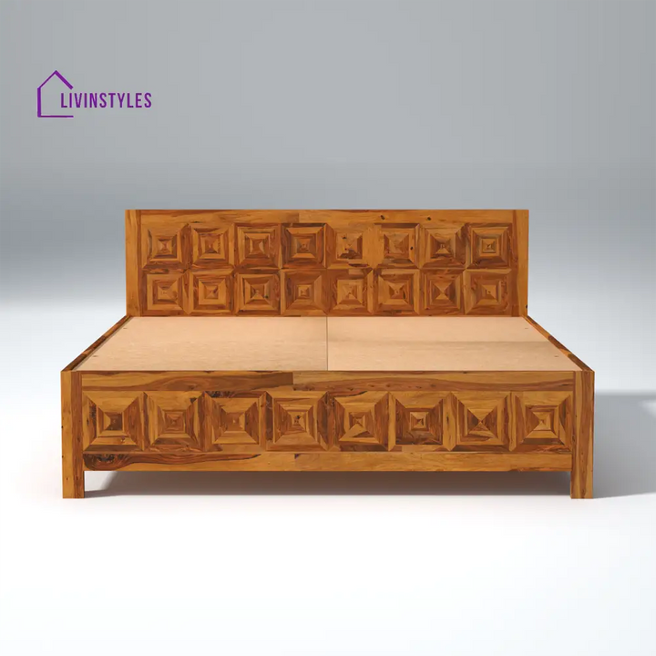 Margarita Sheesham Wood Bed in Light Honey Finish With Box Storage