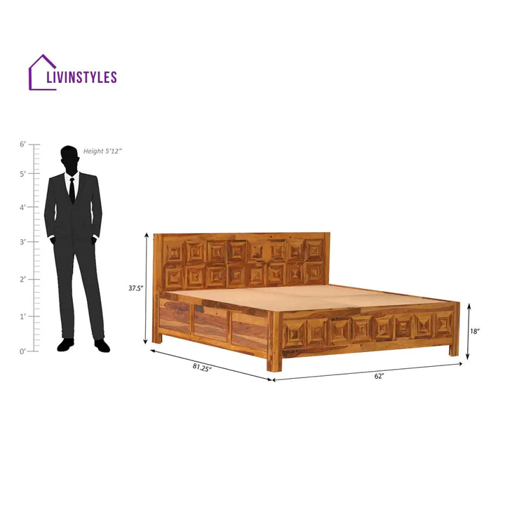 Margarita Sheesham Wood Bed in Light Honey Finish With Box Storage