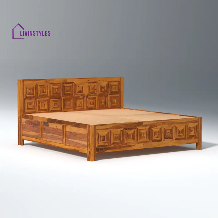 Margarita Sheesham Wood Bed in Light Honey Finish With Box Storage