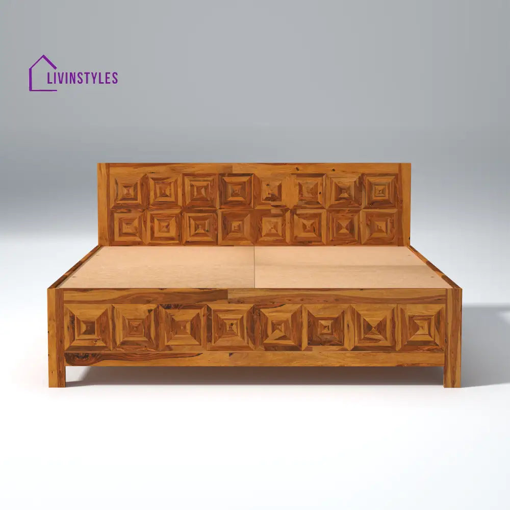 Margarita Sheesham Wood Bed in Light Honey Finish With Box Storage