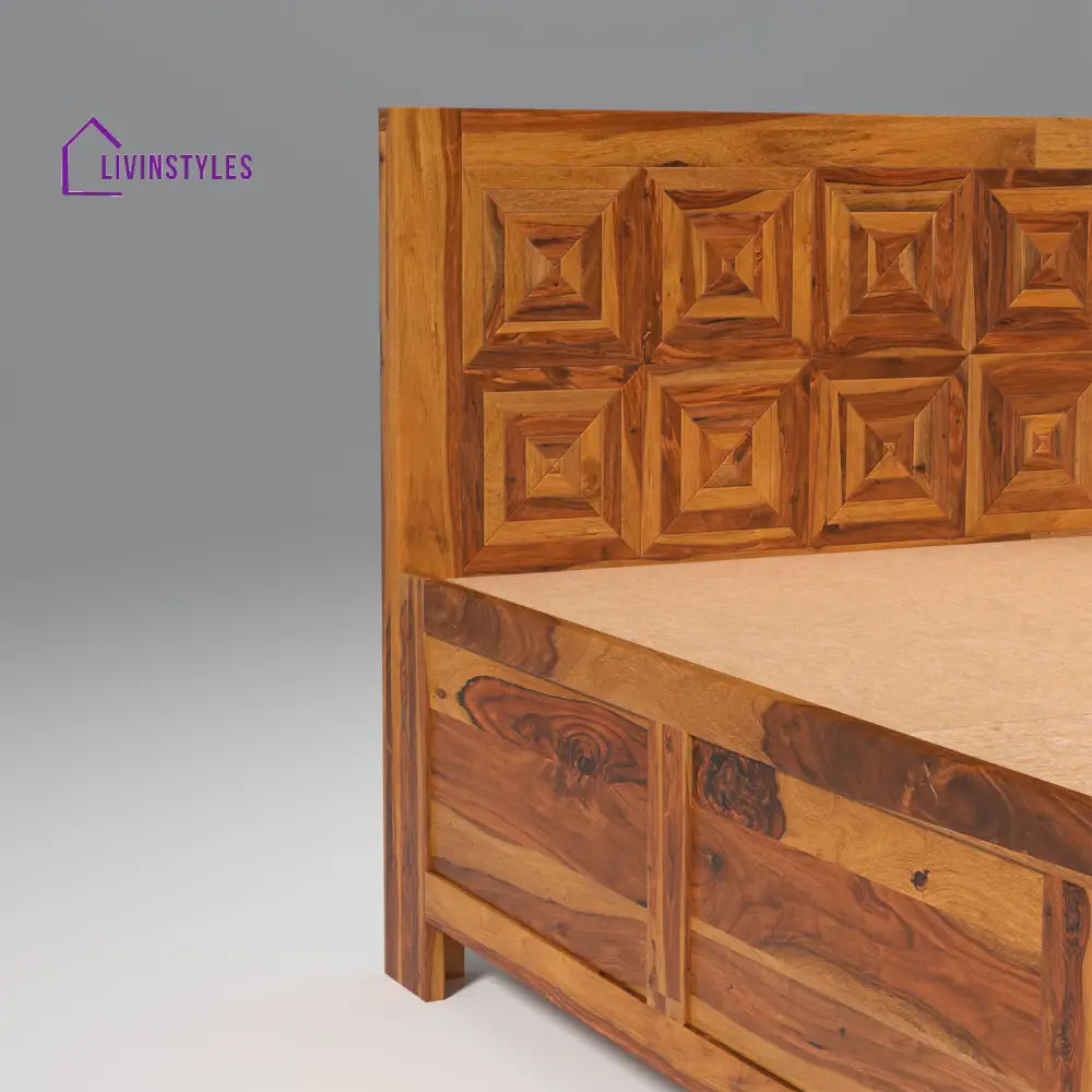 Margarita Sheesham Wood Bed in Light Honey Finish With Box Storage