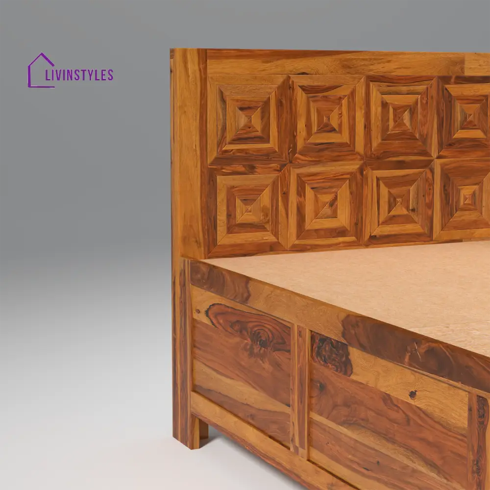 Margarita Sheesham Wood Bed in Light Honey Finish With Box Storage