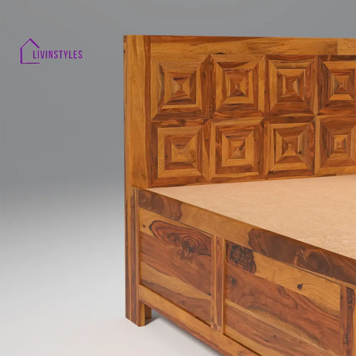 Margarita Sheesham Wood Bed in Light Honey Finish With Box Storage