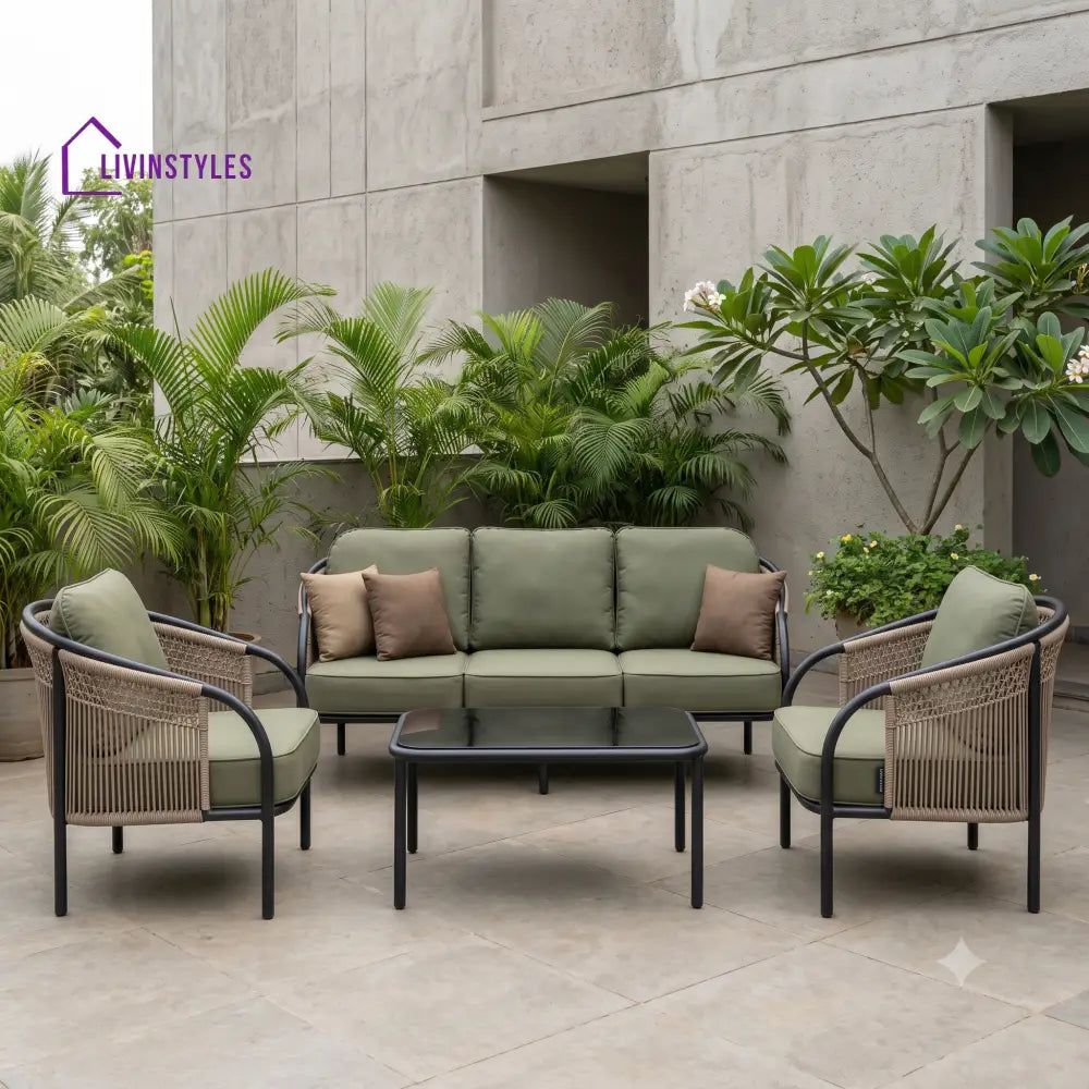 Margaux Metal Frame and Rope Weaving Outdoor Sofa Set 3 + 1 +1 and Coffee Table | Premium Uphostery