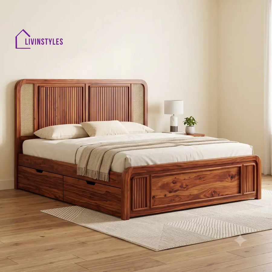 Margaux Premium Wooden Bed with Drawer Storage | King Size Bed & Queen Size Bed Online