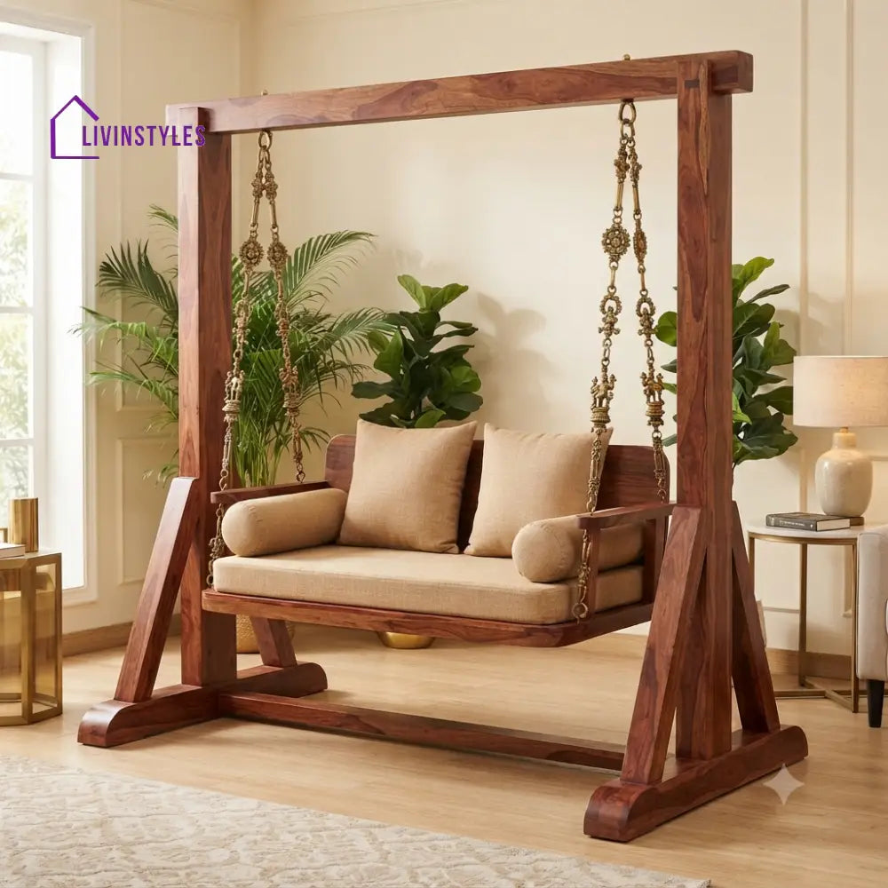 Margot 2 Seater Wooden Swing for Home | Wooden Jhula for home