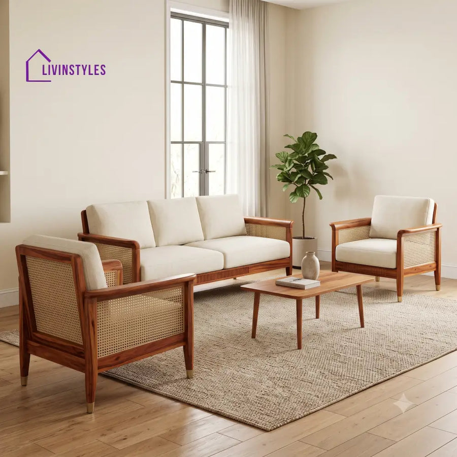 Margot Premium Wooden Sofa Set for Living Room | 3 + 1 + 1 Seater Sheesham Wood Sofa Set