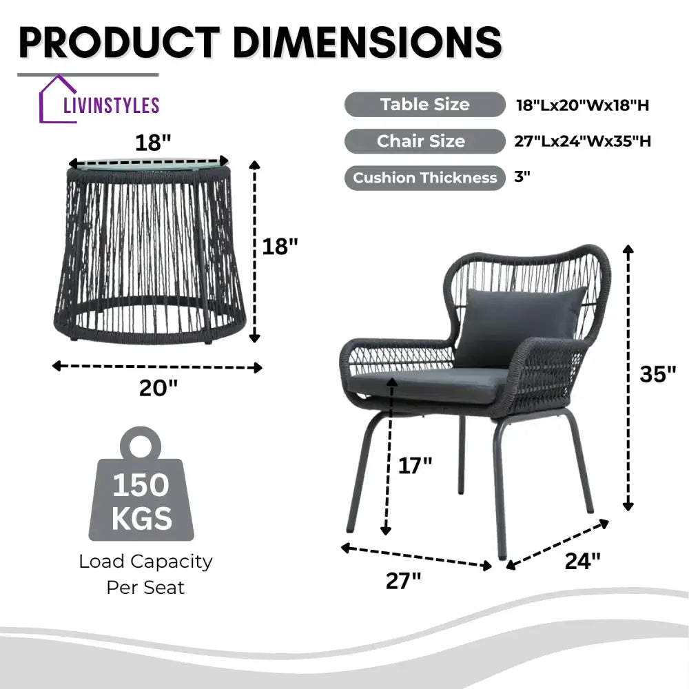 Marguerite Outdoor Patio Garden 3 Piece All Weather Resistant Furniture Set - Patio Set