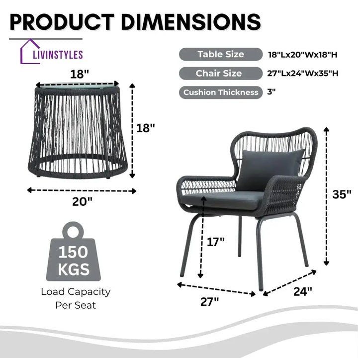 Marguerite Outdoor Patio Garden 3 Piece All Weather Resistant Furniture Set - Patio Set