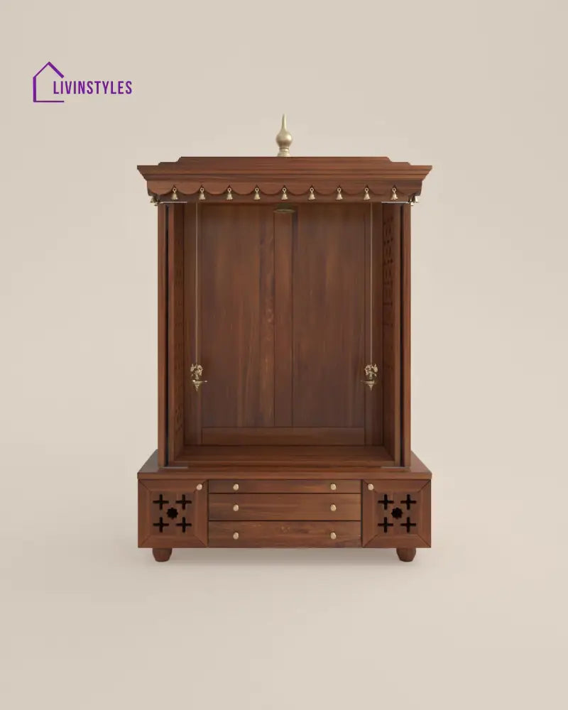 Maria Large Wooden Pooja Mandir for Home | Handcrafted Home Temple - Honey