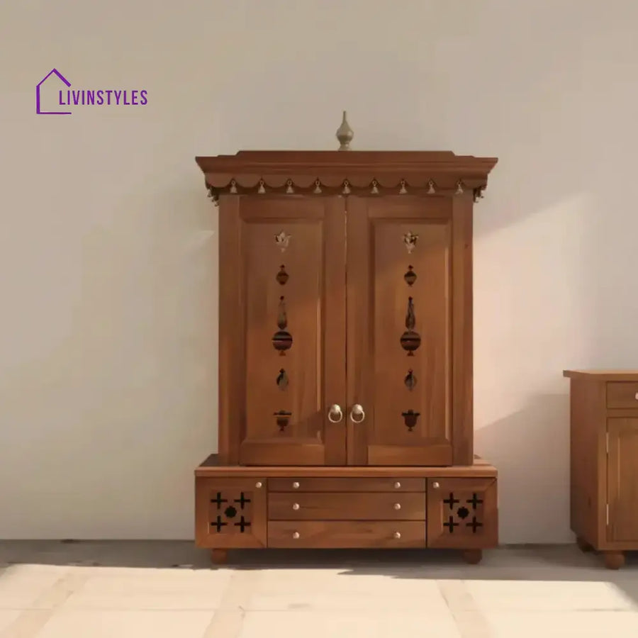 Maria Large Wooden Pooja Mandir for Home | Handcrafted Home Temple - Honey