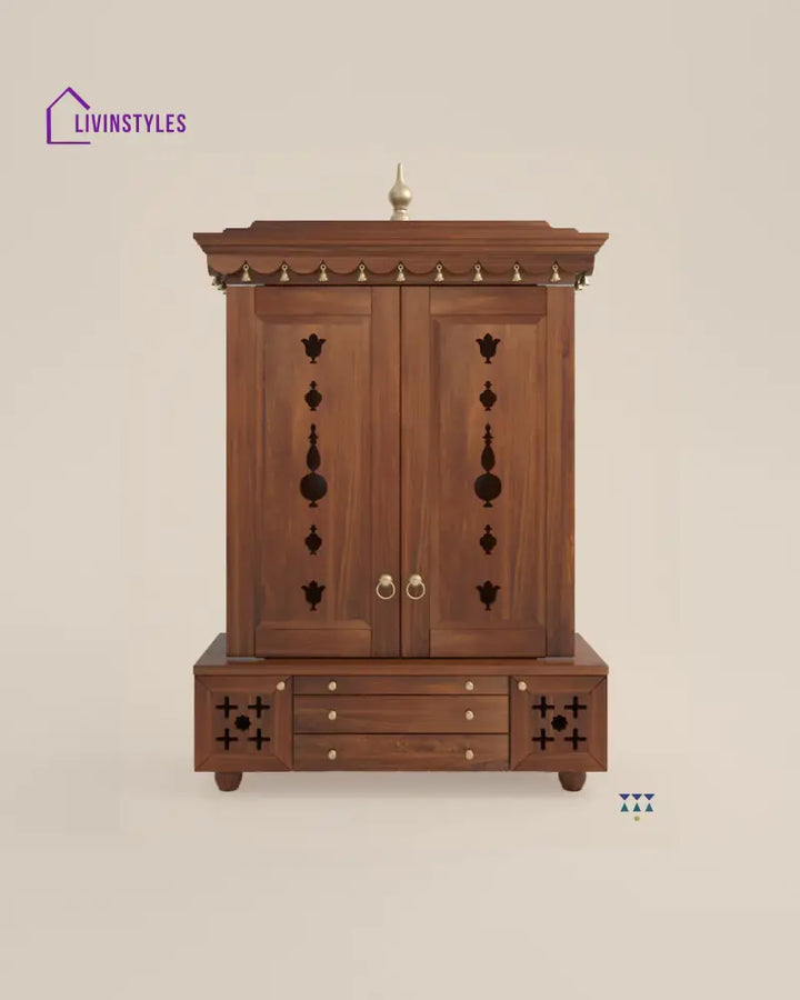 Maria Large Wooden Pooja Mandir for Home | Handcrafted Home Temple - Honey