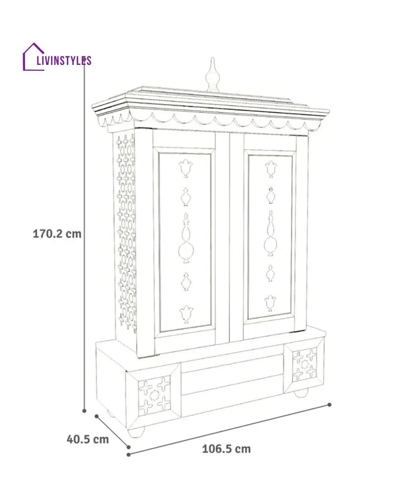 Maria Large Wooden Pooja Mandir for Home | Handcrafted Home Temple - Honey